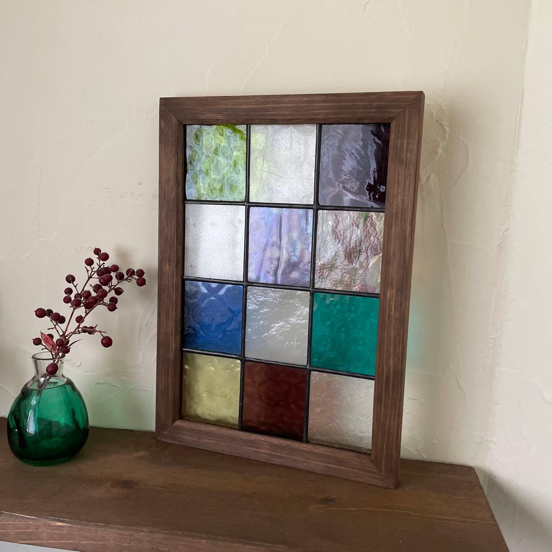 ステンドグラス　パネル　大正ロマン　格子戸