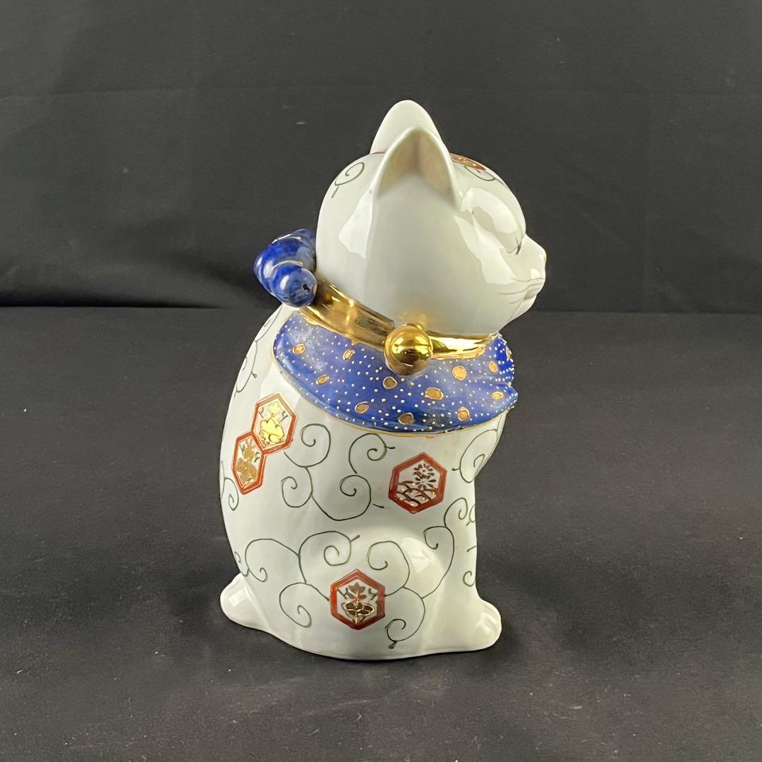 古伊万里　金襴手色絵　招き猫　陶磁器　置物　24センチ