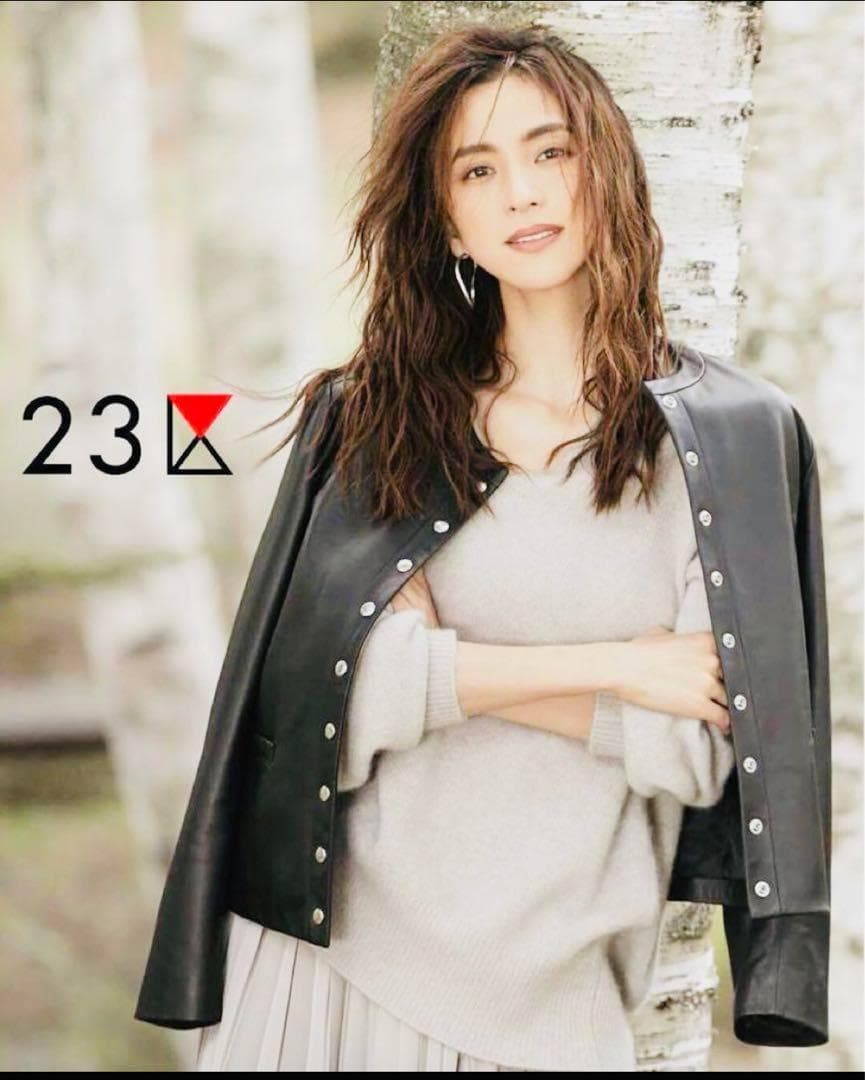 23区 　中村アン着用 ノーカラーレザージャケット Mサイズ　黒　ラムレザー