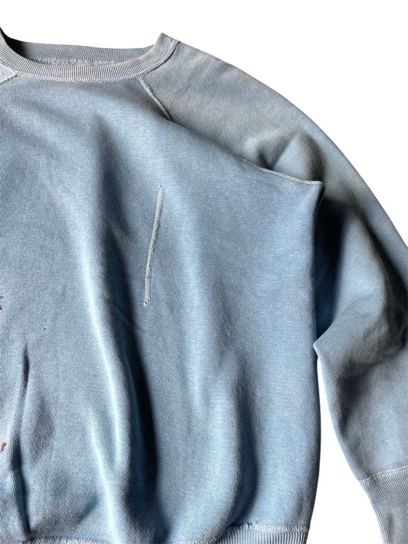 60s ヴィンテージ スウェット 無地 水色 ラグラン 4本針 XLフェード