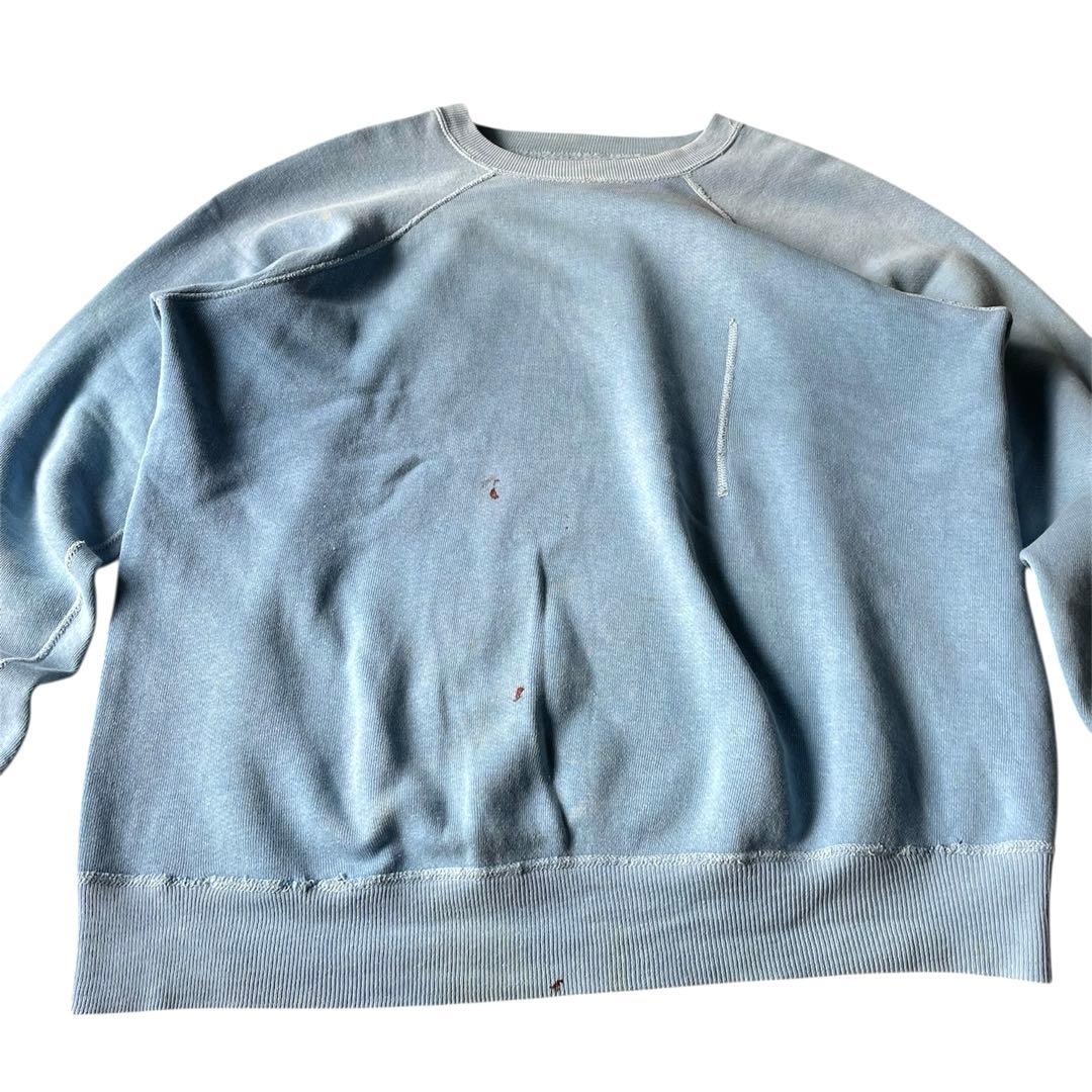 60s ヴィンテージ スウェット 無地 水色 ラグラン 4本針 XLフェード