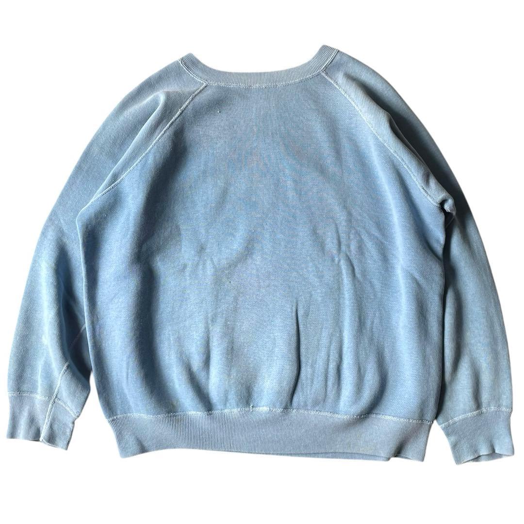 60s ヴィンテージ スウェット 無地 水色 ラグラン 4本針 XLフェード