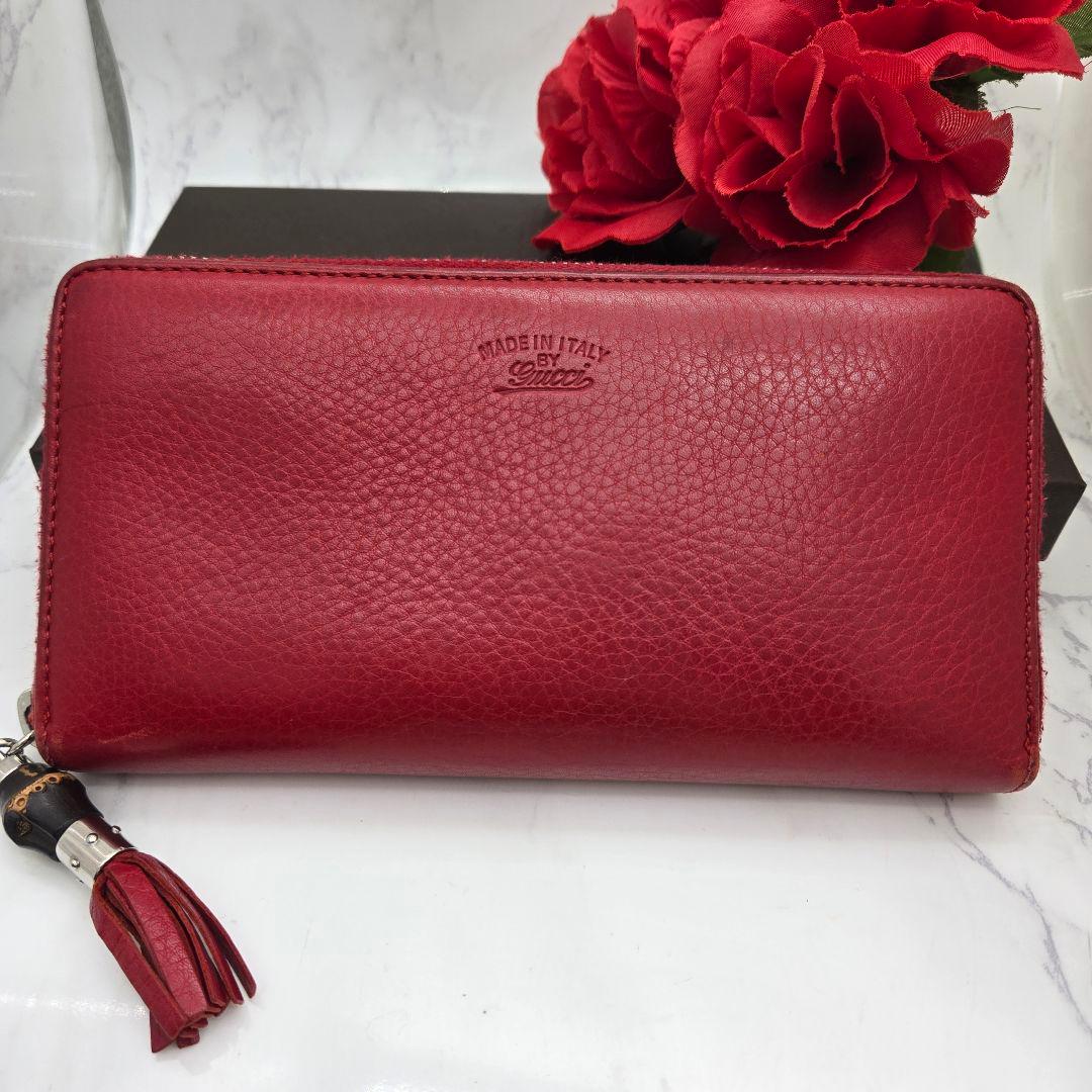 【希少】 GUCCI グッチ ロゴ ラウンドファスナー 長財布 財布 バンブー