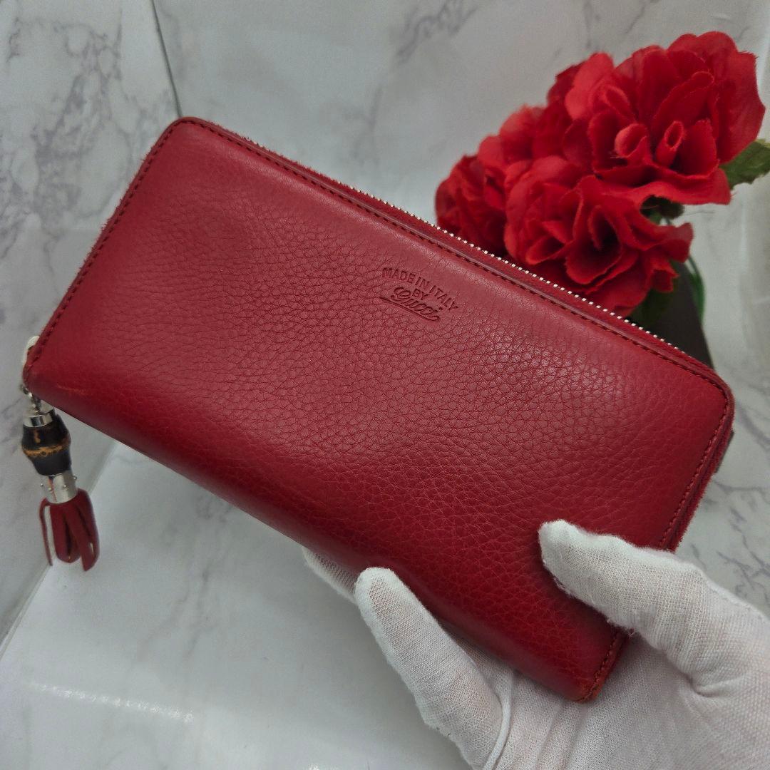 【希少】 GUCCI グッチ ロゴ ラウンドファスナー 長財布 財布 バンブー