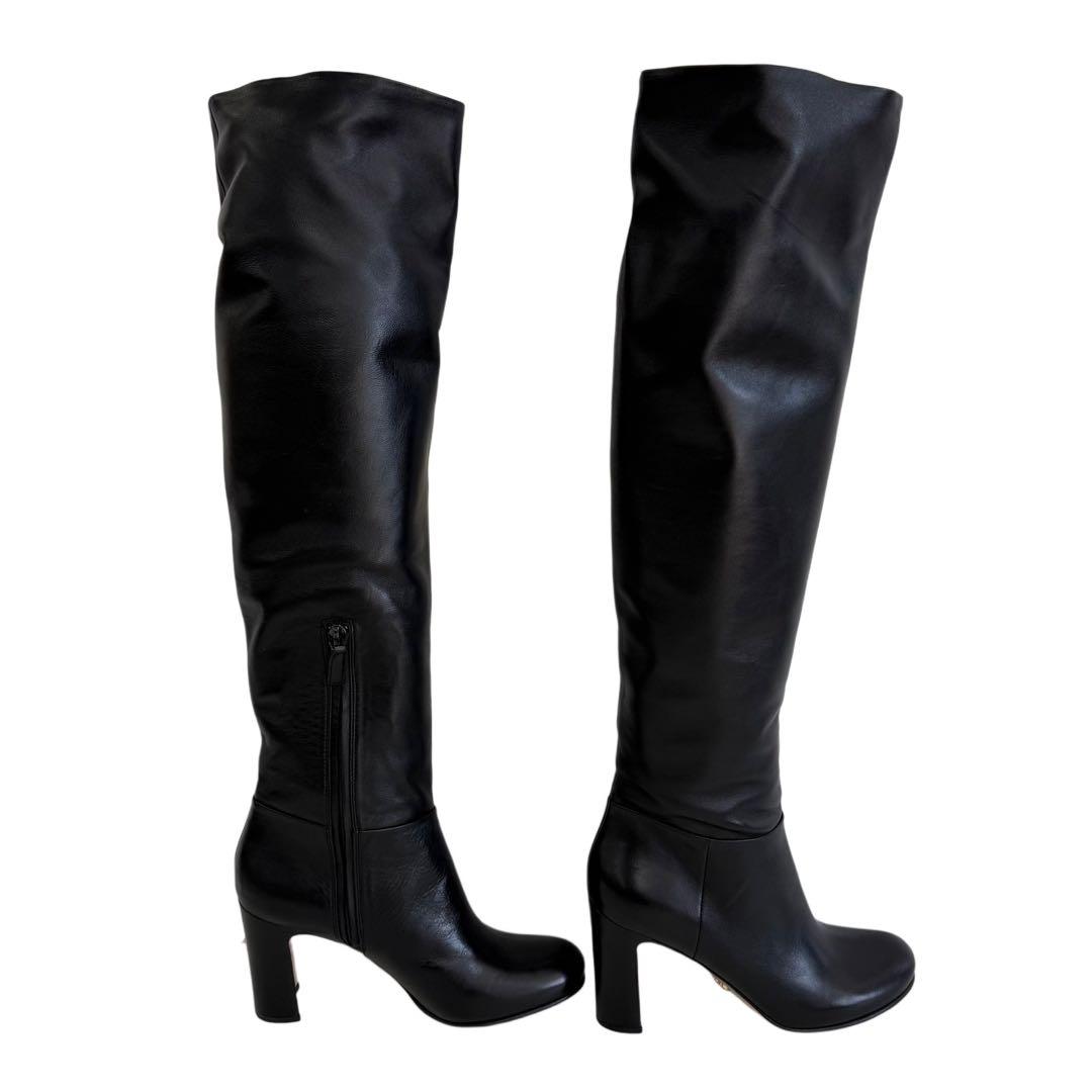 PRADA レザーロングブーツ　ブラック　35 1/2 ブラック 箱付き　美品