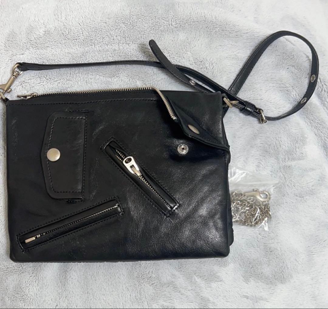 美品✨ ビューティフル ピープル ライダース ダブルクラッチバッグ ブラック