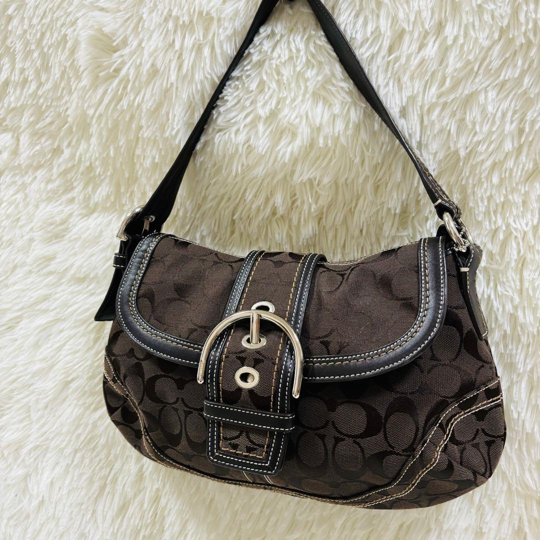 【美品】COACH ソーホー シグネチャー ワンショルダー10297 ブラウン