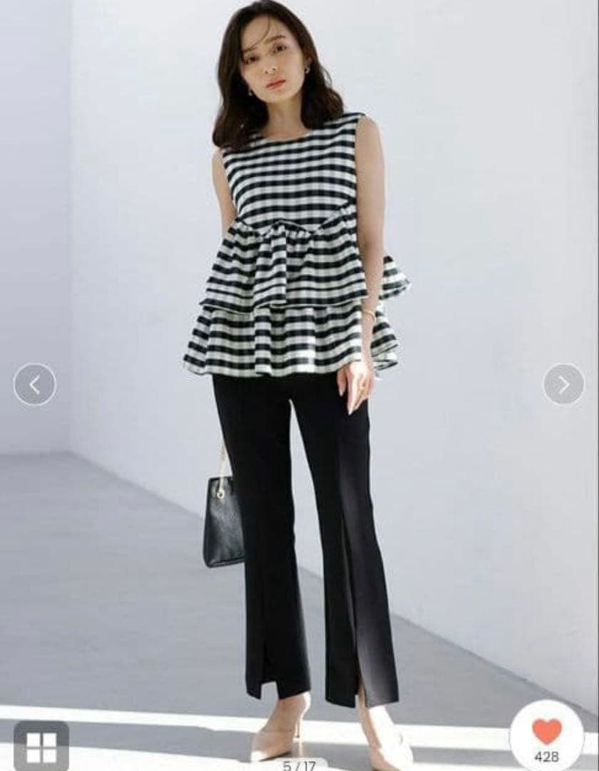 美品 anuans ダブルストレッチスリットフレアパンツ S ブラック 完売品