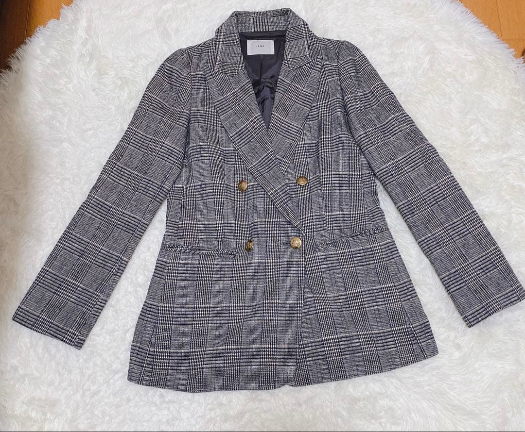 IENA イエナ　ダブルブレストジャケットダブル 金ボタン　モールチェック　36