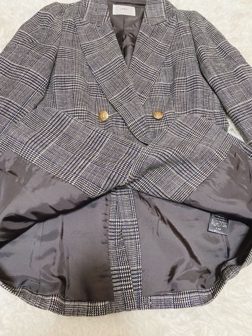 IENA イエナ　ダブルブレストジャケットダブル 金ボタン　モールチェック　36
