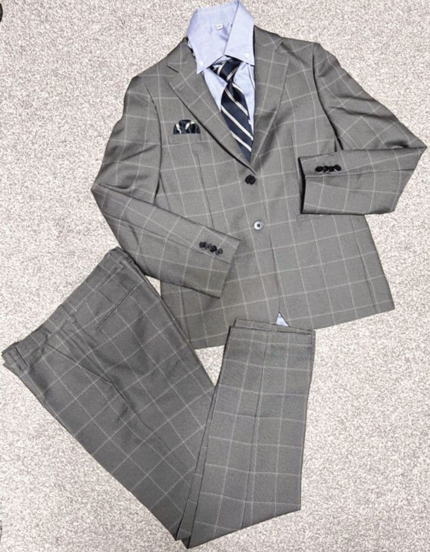 グレー チェック柄 フォーマルスーツ 160 ローファーセット