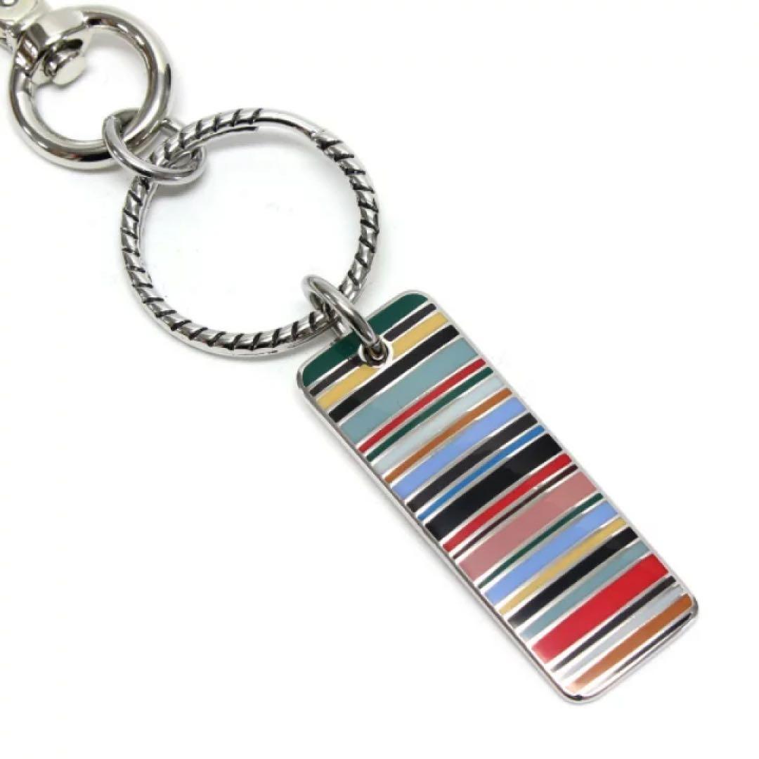 【新品】ポールスミス ストライプ タグ マルチカラーキーリング キーホルダー