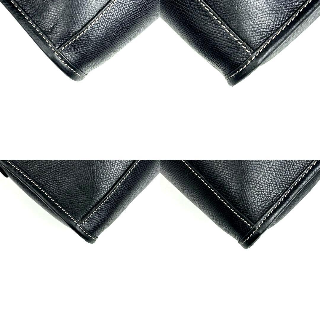 【美品】ロエベ　アナグラム　ショルダーバッグ　ゴールド金具　ステッチ　レザー　黒