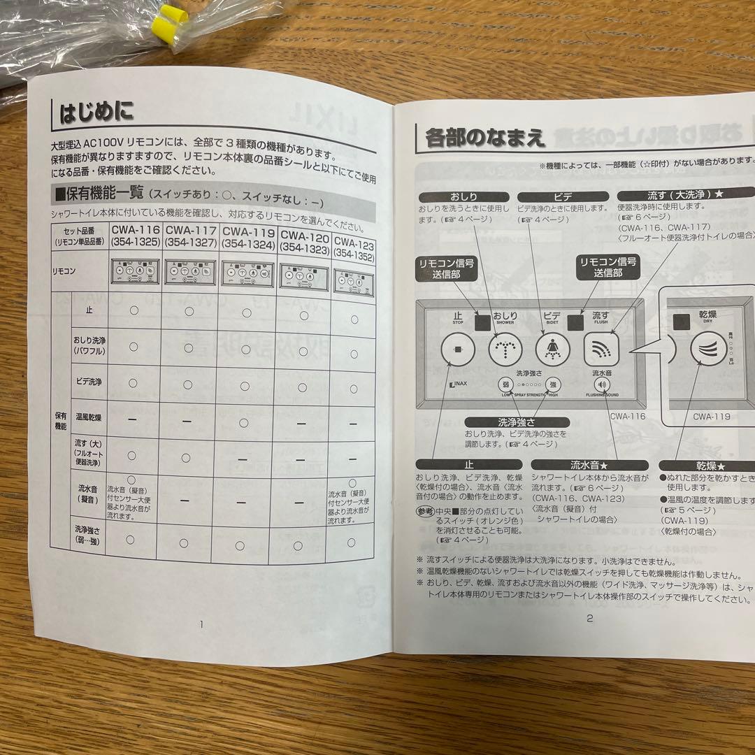 CWA-119 本体　354-1324 シャワートイレ埋め込みリモコン部