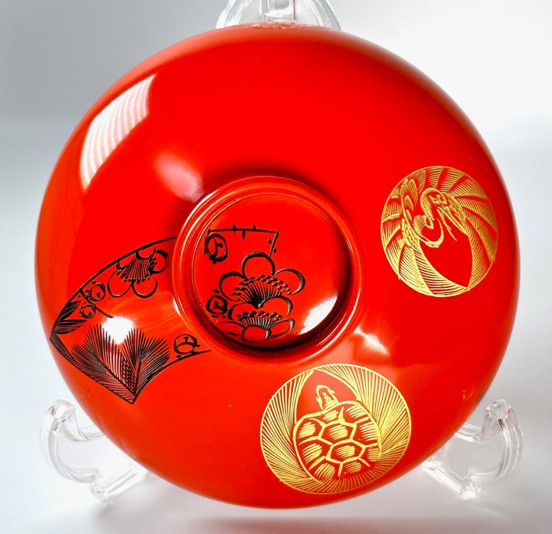 未使用！　昭和初期　沈金吉祥文様　朱塗　蓋付椀　本木漆芸　9客揃え　共箱