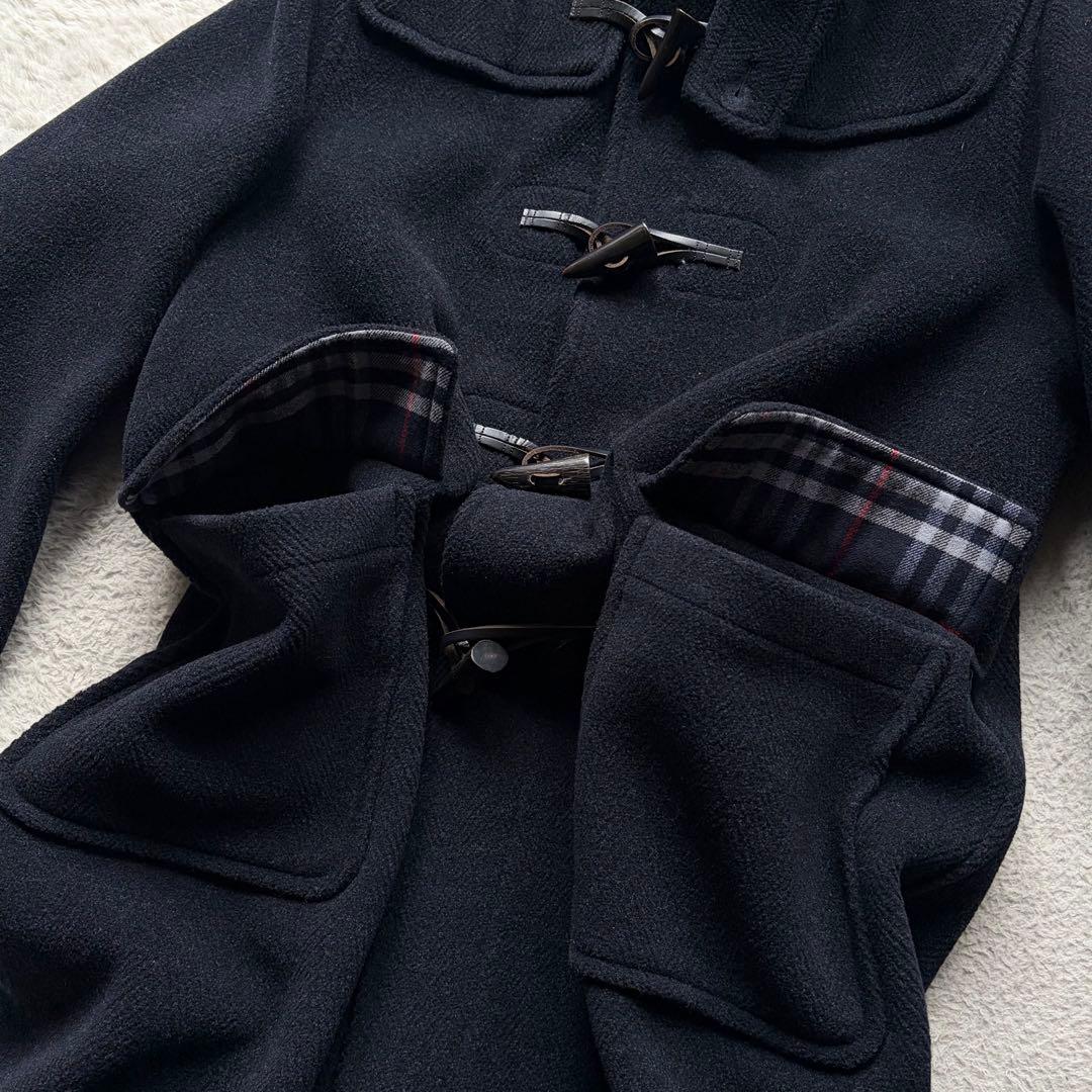 【極美品】バーバリーズ ダッフルコート ヘリンボーン 裏地チェック ネイビー M