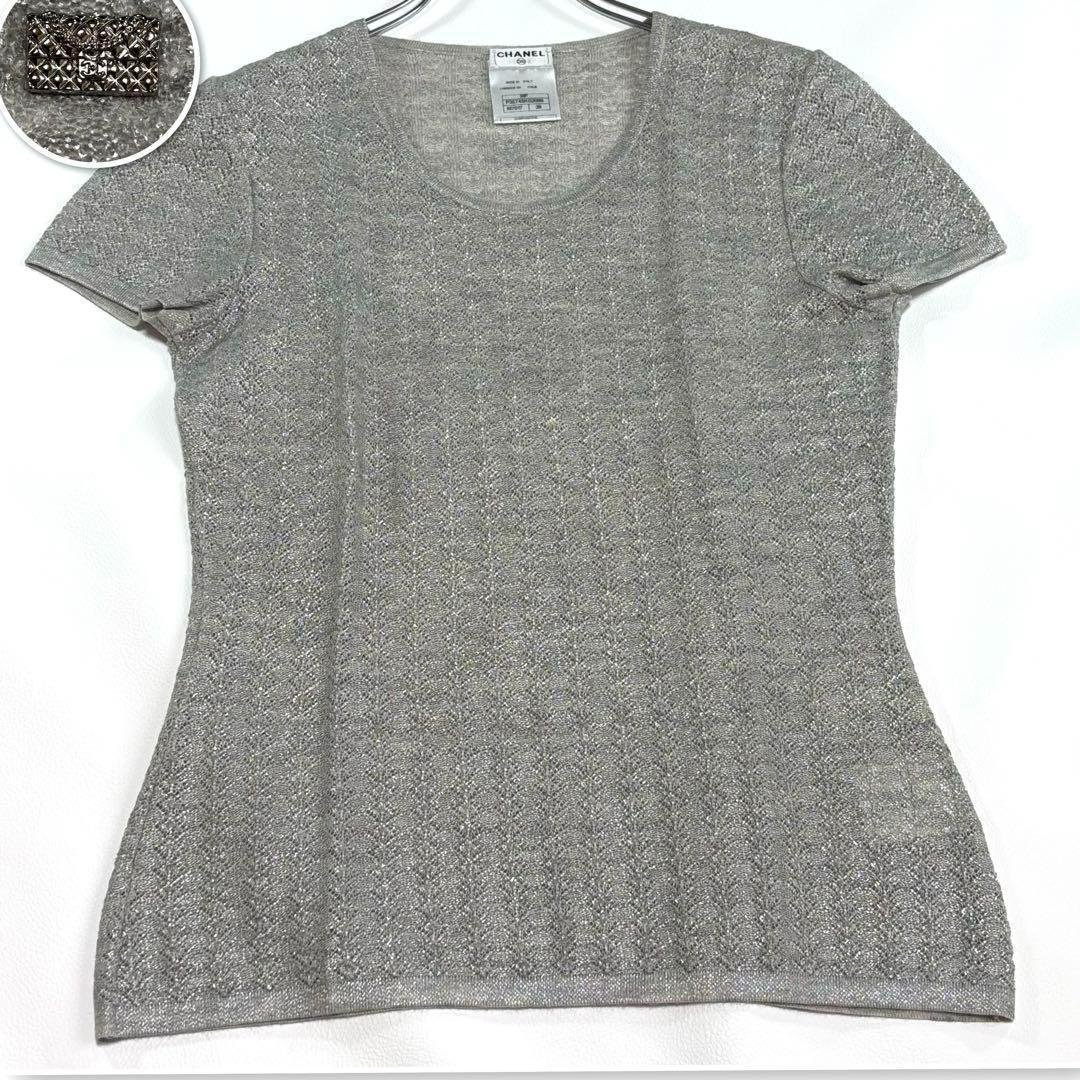 極美品 シャネル マトラッセ金具 サマーTシャツ カシミヤシルク Mサイズ