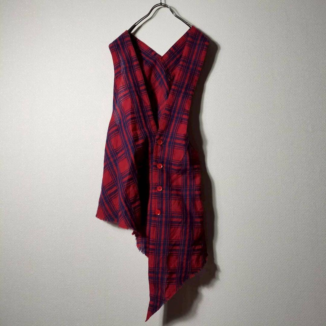 ワイズ Y's ヨウジヤマモト 変形ベスト チェック ウール アシンメトリー
