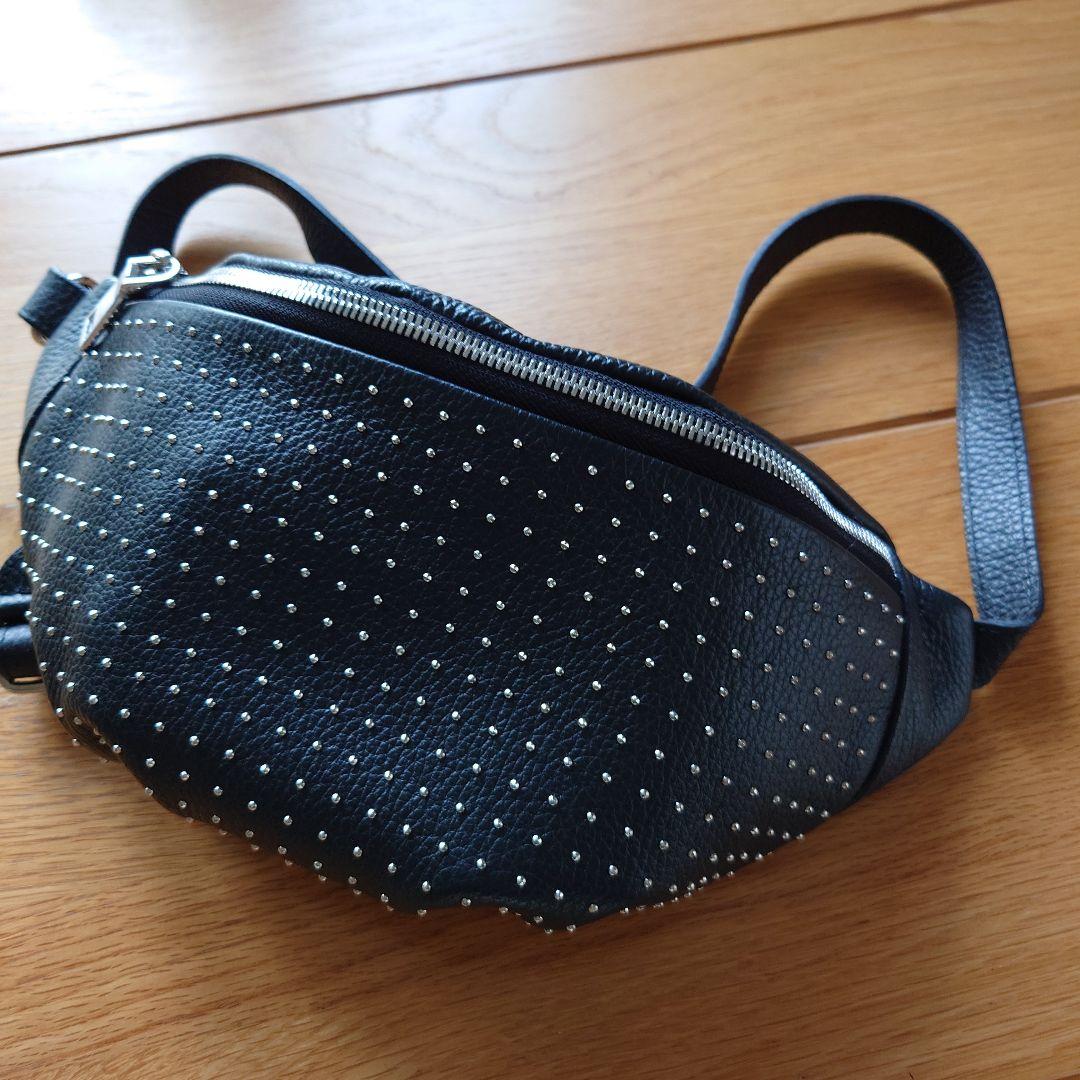 LANZETTI スタッズ ボディバッグ ウエストバッグ 牛革