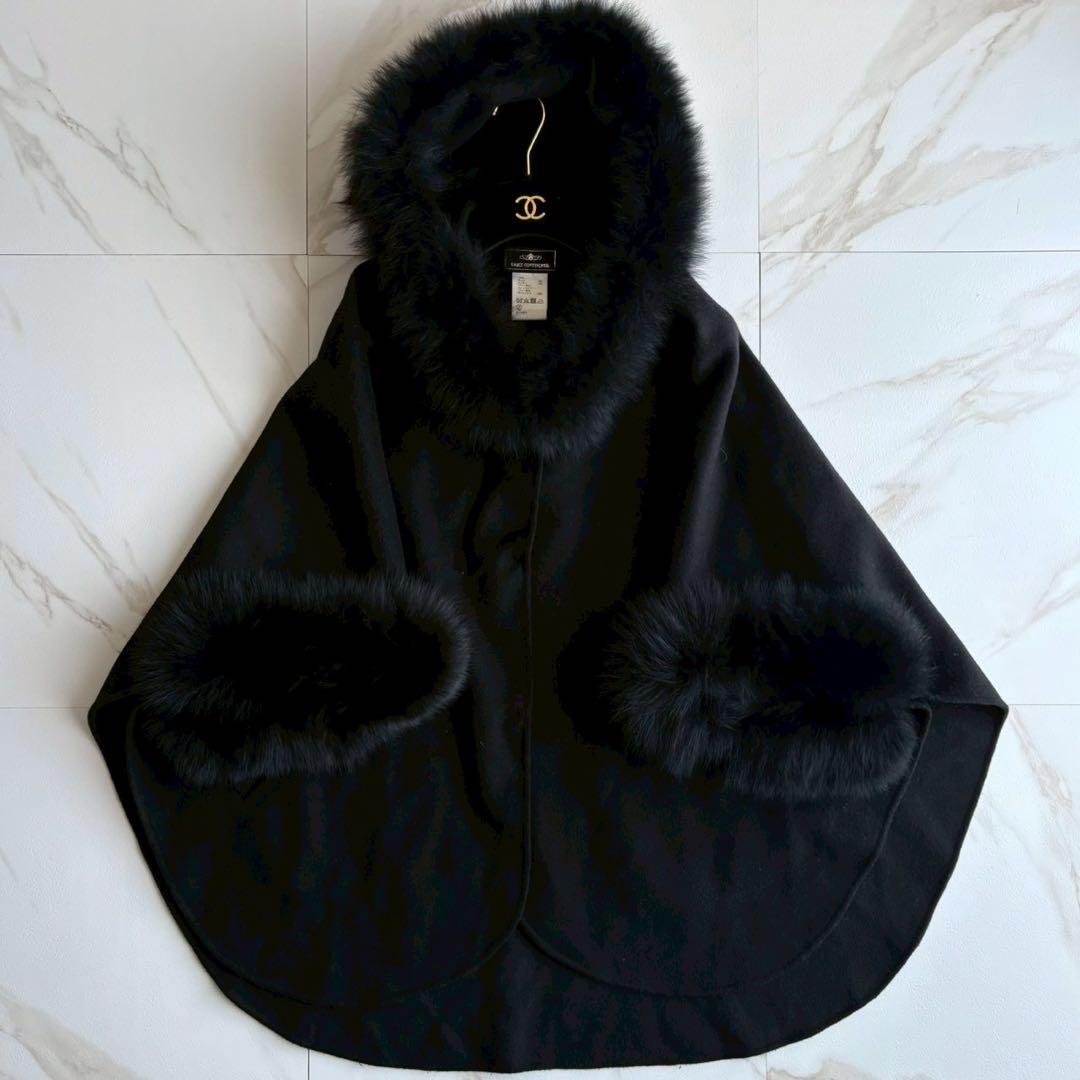 美品◆グレースコンチネンタル フォックスファー ポンチョ ケープ コート