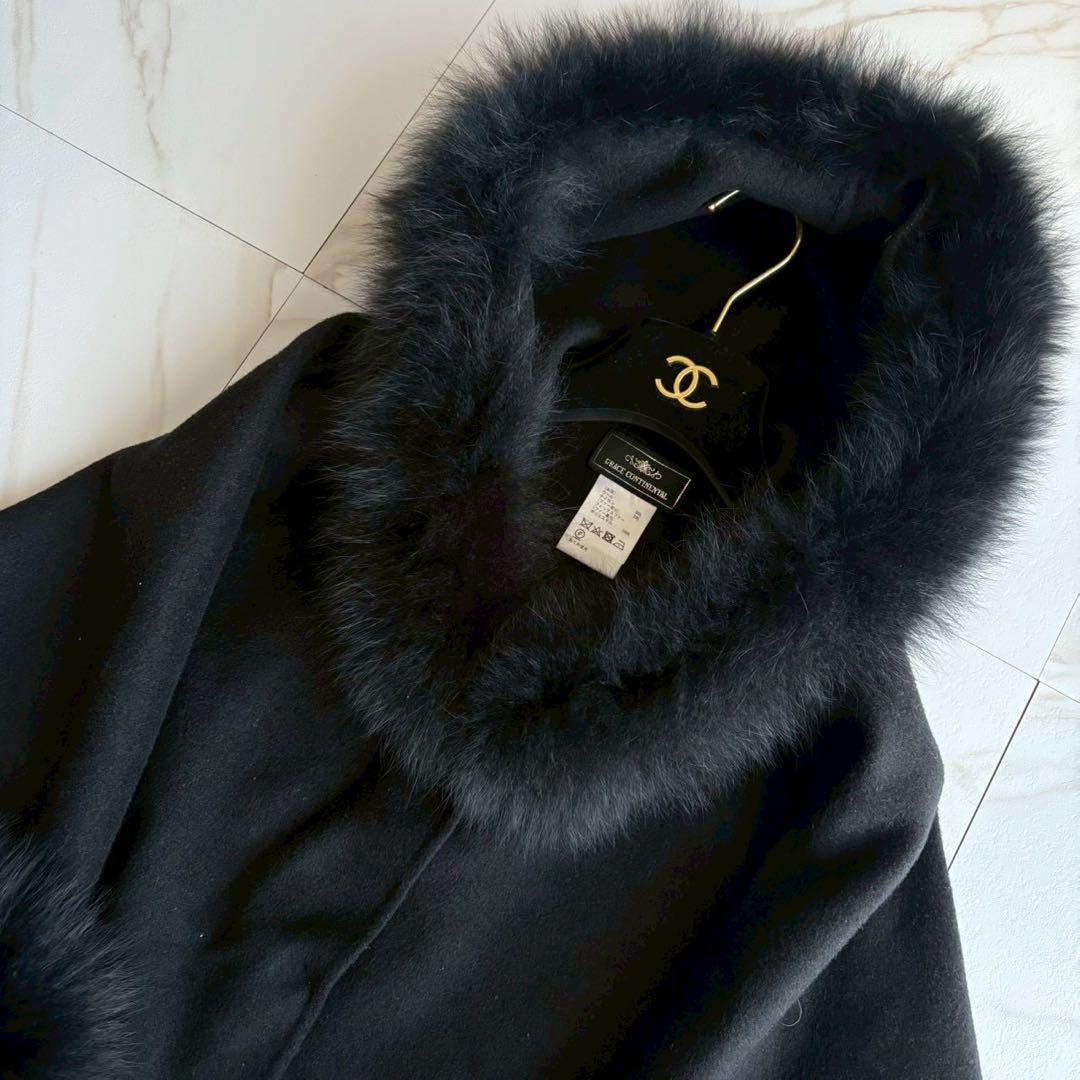 美品◆グレースコンチネンタル フォックスファー ポンチョ ケープ コート