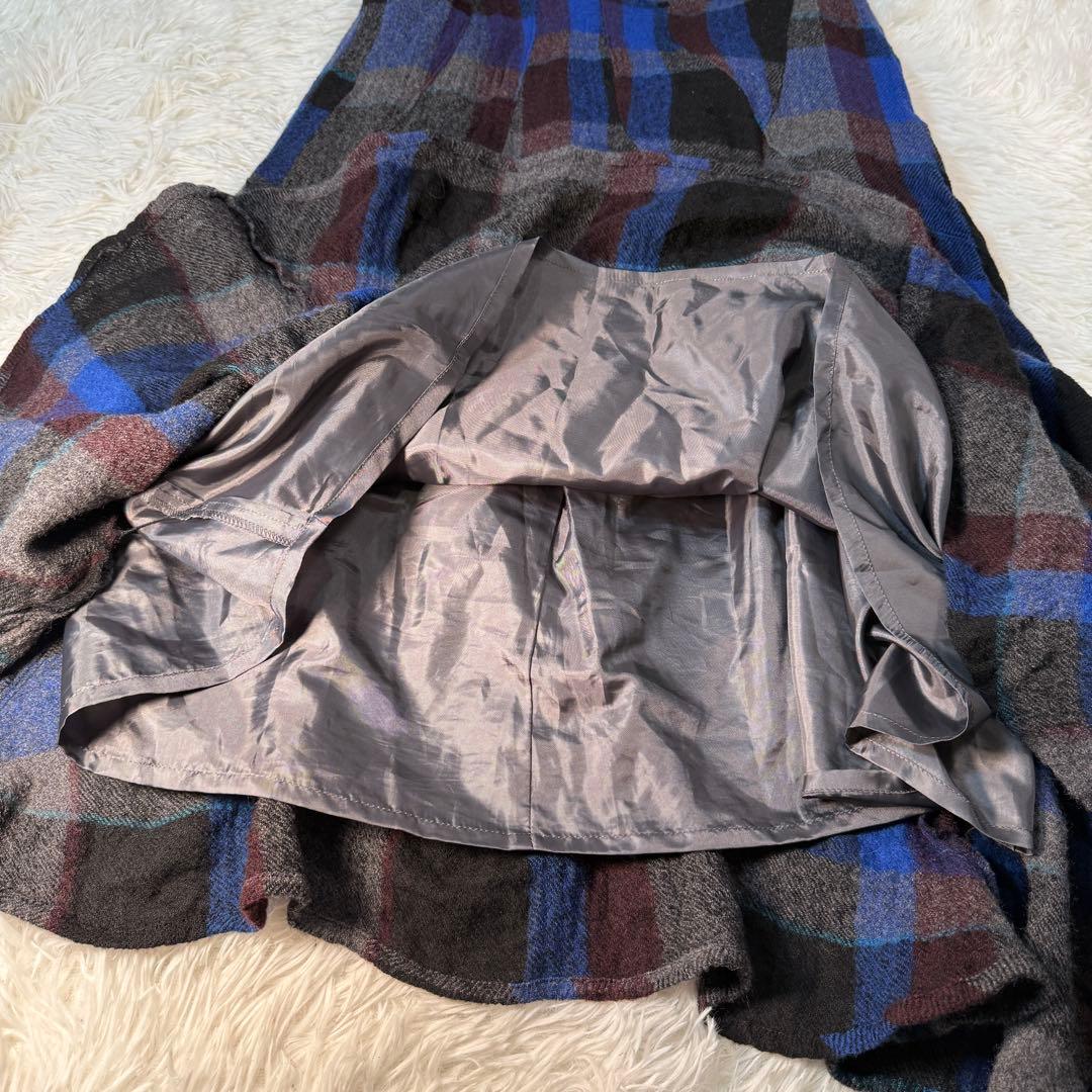 センソユニコ io comme ioチェックドレープネックフレアワンピ 38