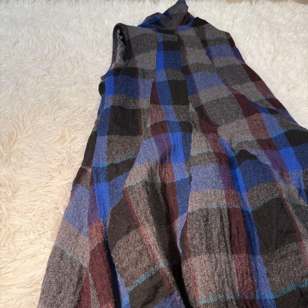 センソユニコ io comme ioチェックドレープネックフレアワンピ 38