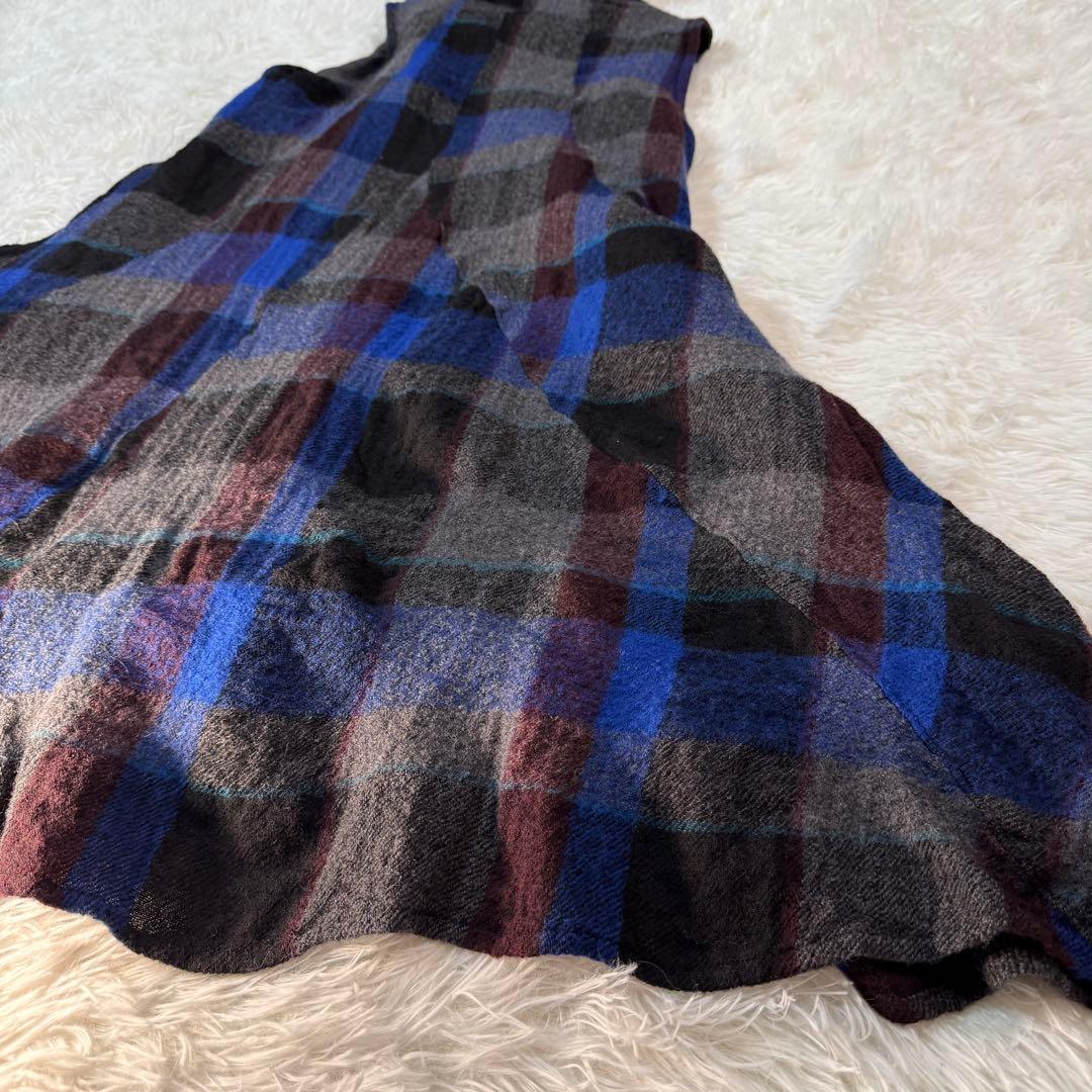 センソユニコ io comme ioチェックドレープネックフレアワンピ 38