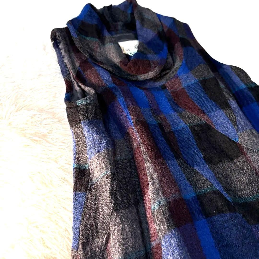 センソユニコ io comme ioチェックドレープネックフレアワンピ 38