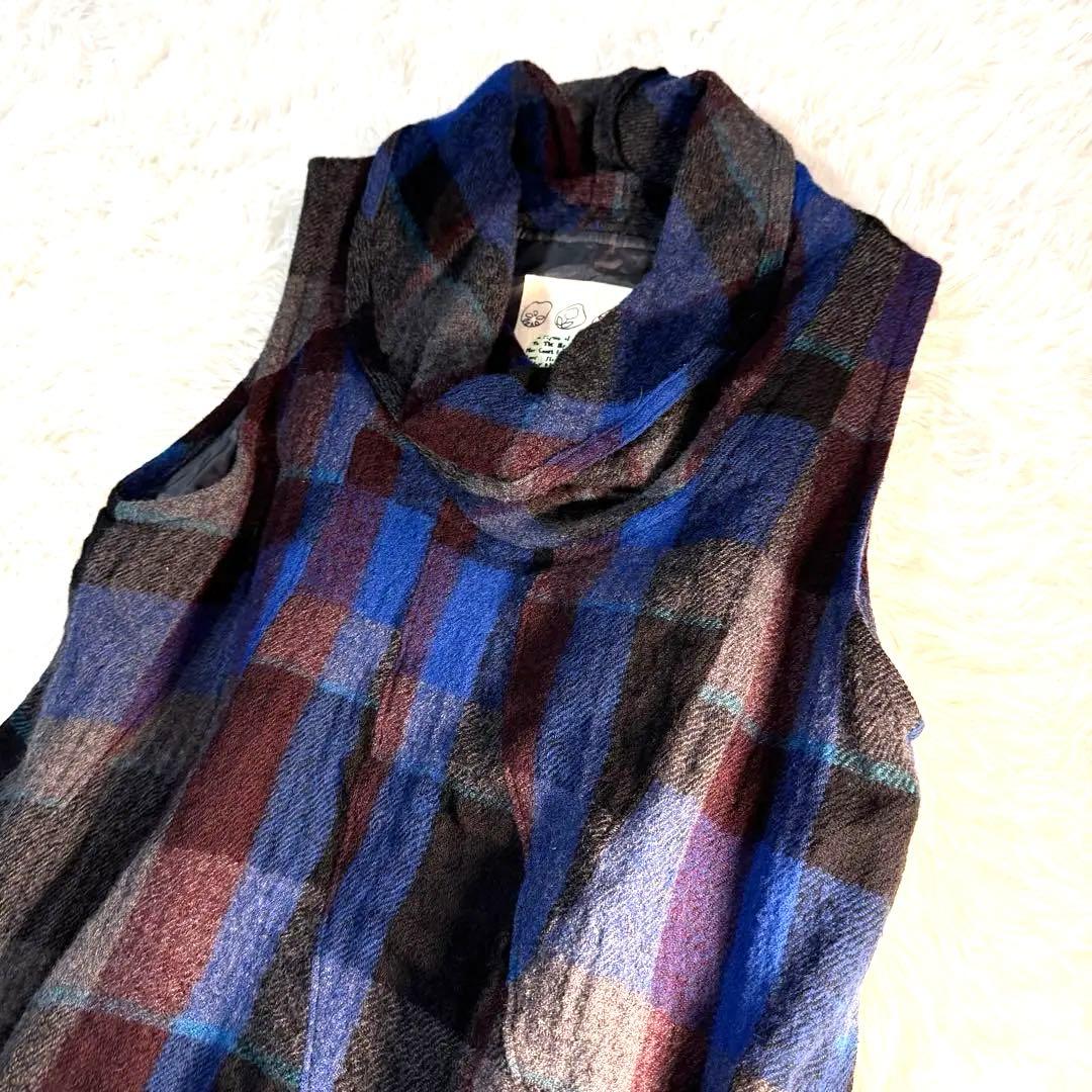 センソユニコ io comme ioチェックドレープネックフレアワンピ 38