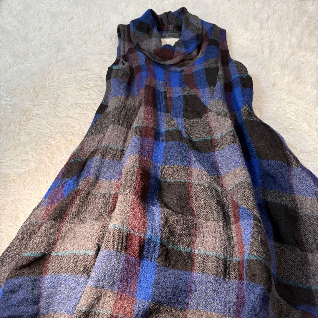 センソユニコ io comme ioチェックドレープネックフレアワンピ 38