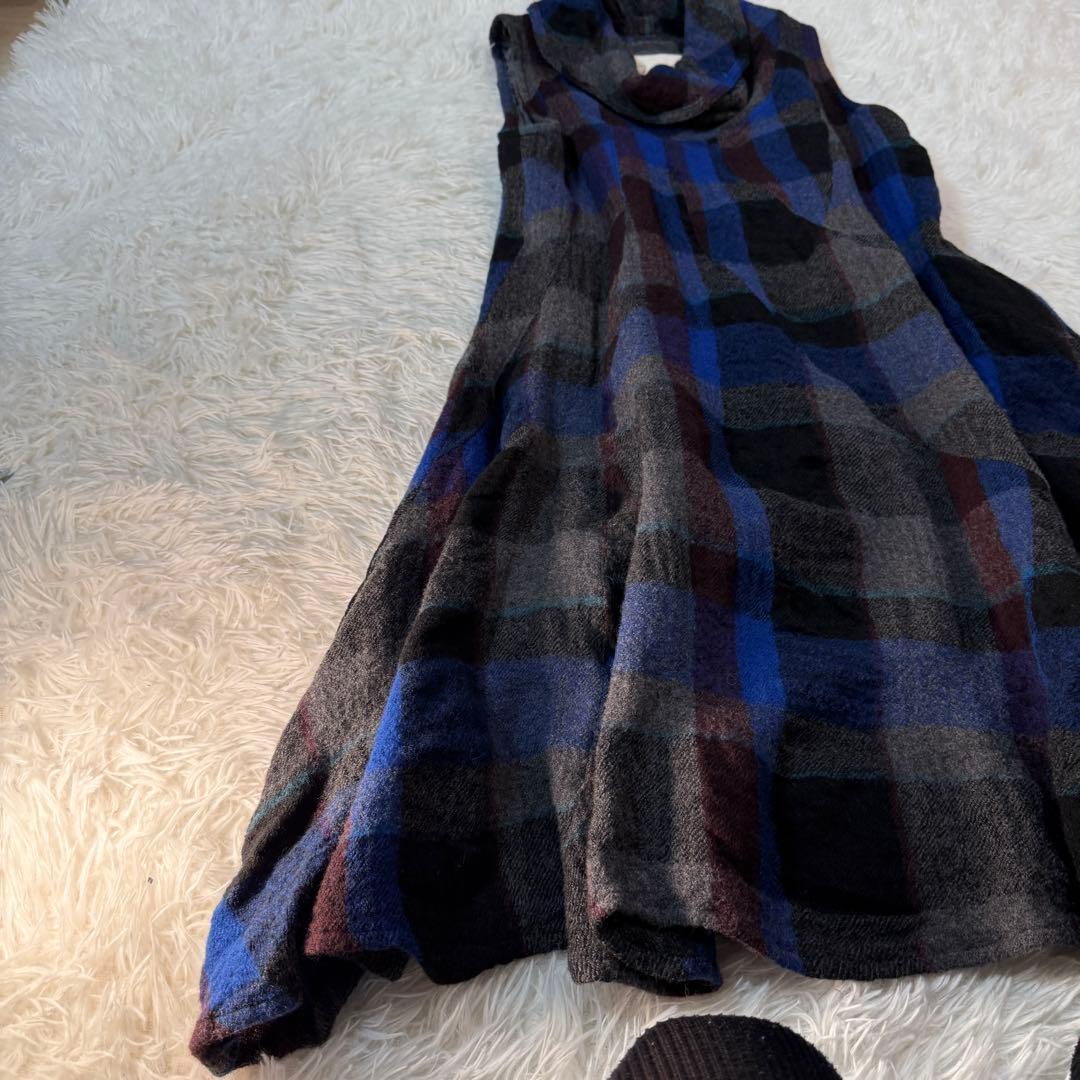 センソユニコ io comme ioチェックドレープネックフレアワンピ 38