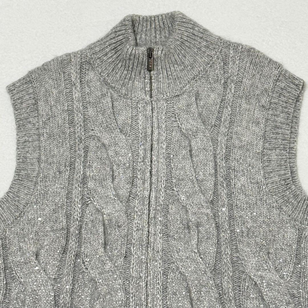 【PESERICO】現行定価16万　ジップベストニット　ラメ糸混　ケーブル　40