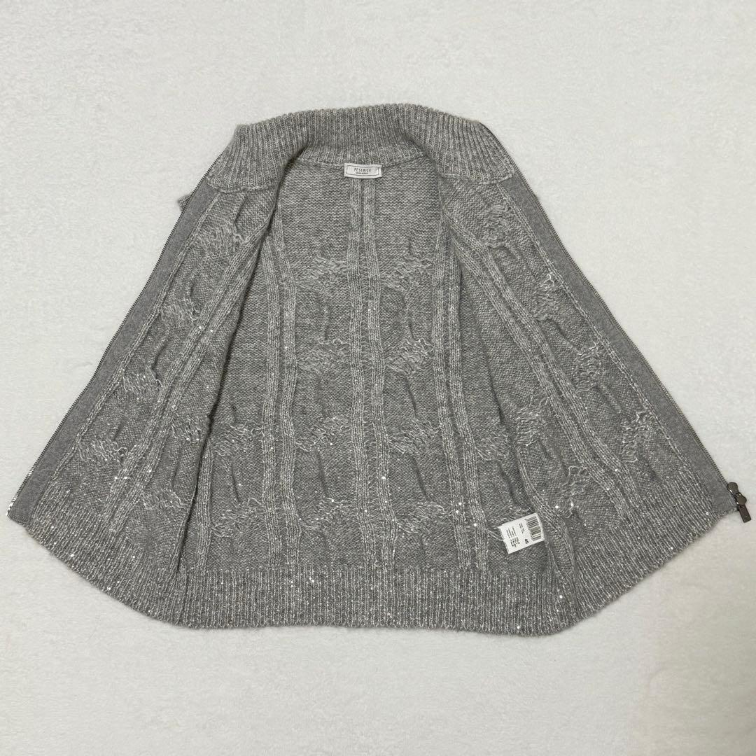 【PESERICO】現行定価16万　ジップベストニット　ラメ糸混　ケーブル　40