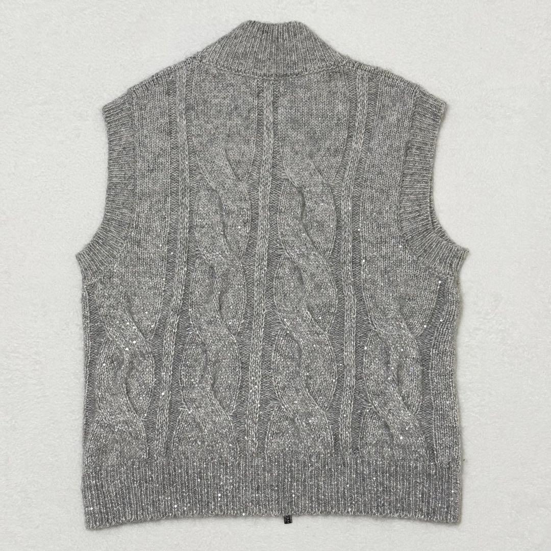 【PESERICO】現行定価16万　ジップベストニット　ラメ糸混　ケーブル　40