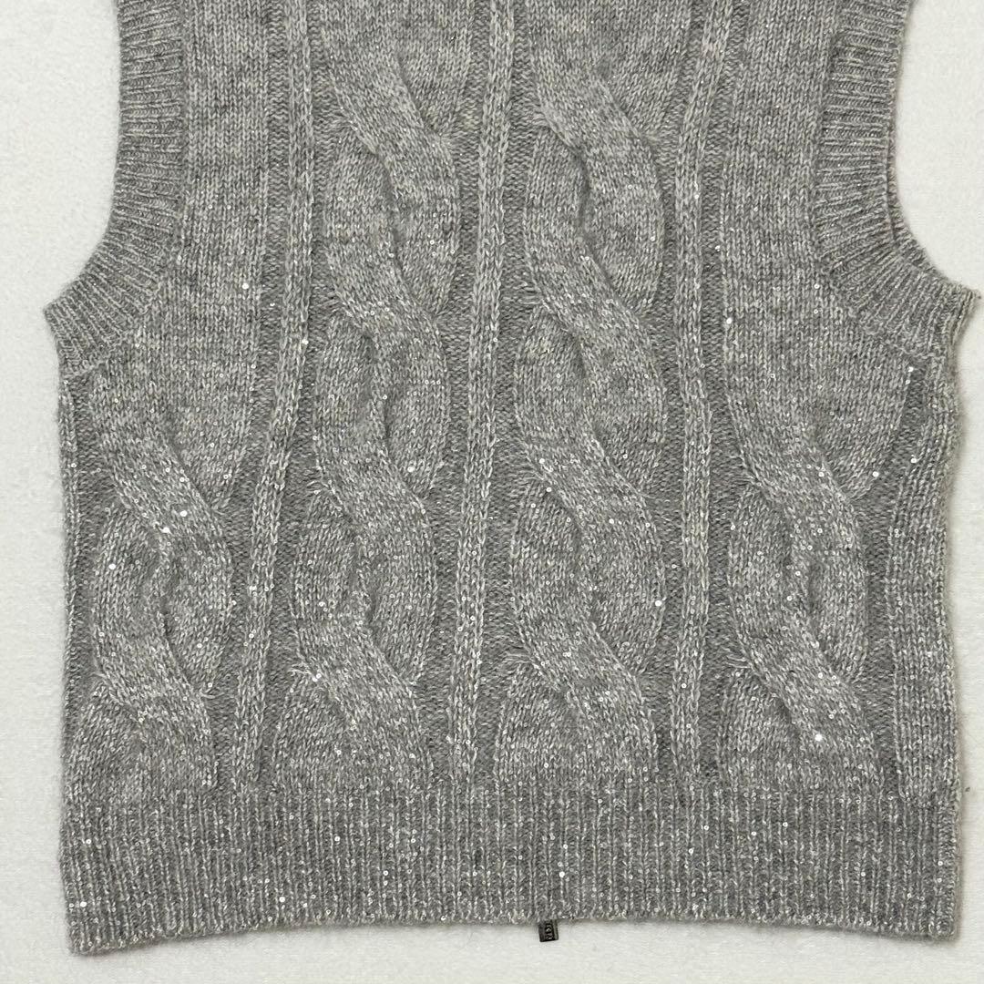【PESERICO】現行定価16万　ジップベストニット　ラメ糸混　ケーブル　40
