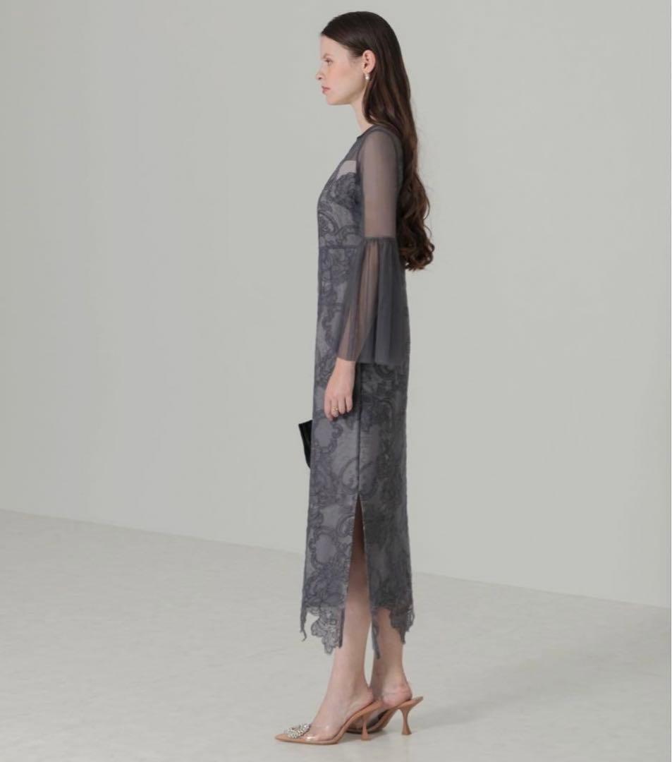 Leja 異素材シアー刺繍レース　ワンピースパーティードレス　結婚式