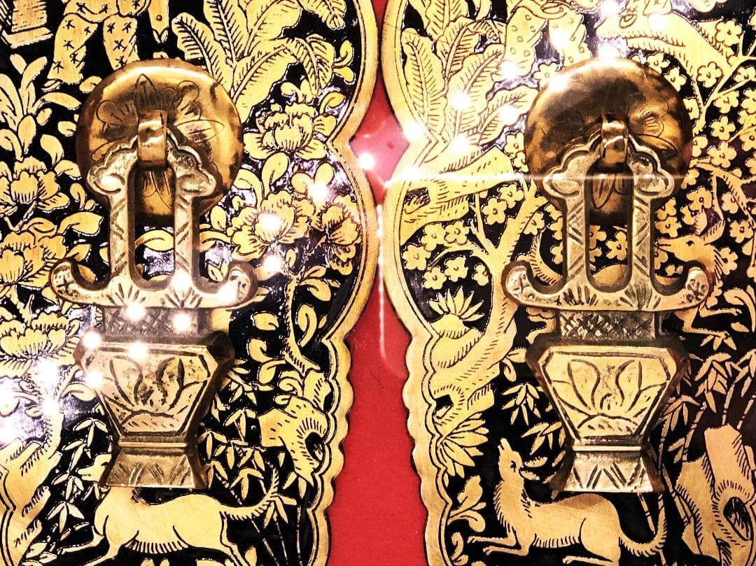 【 金銅引手金具 】 清朝工芸　古玩彫金　資料館旧展示品　 N1217A