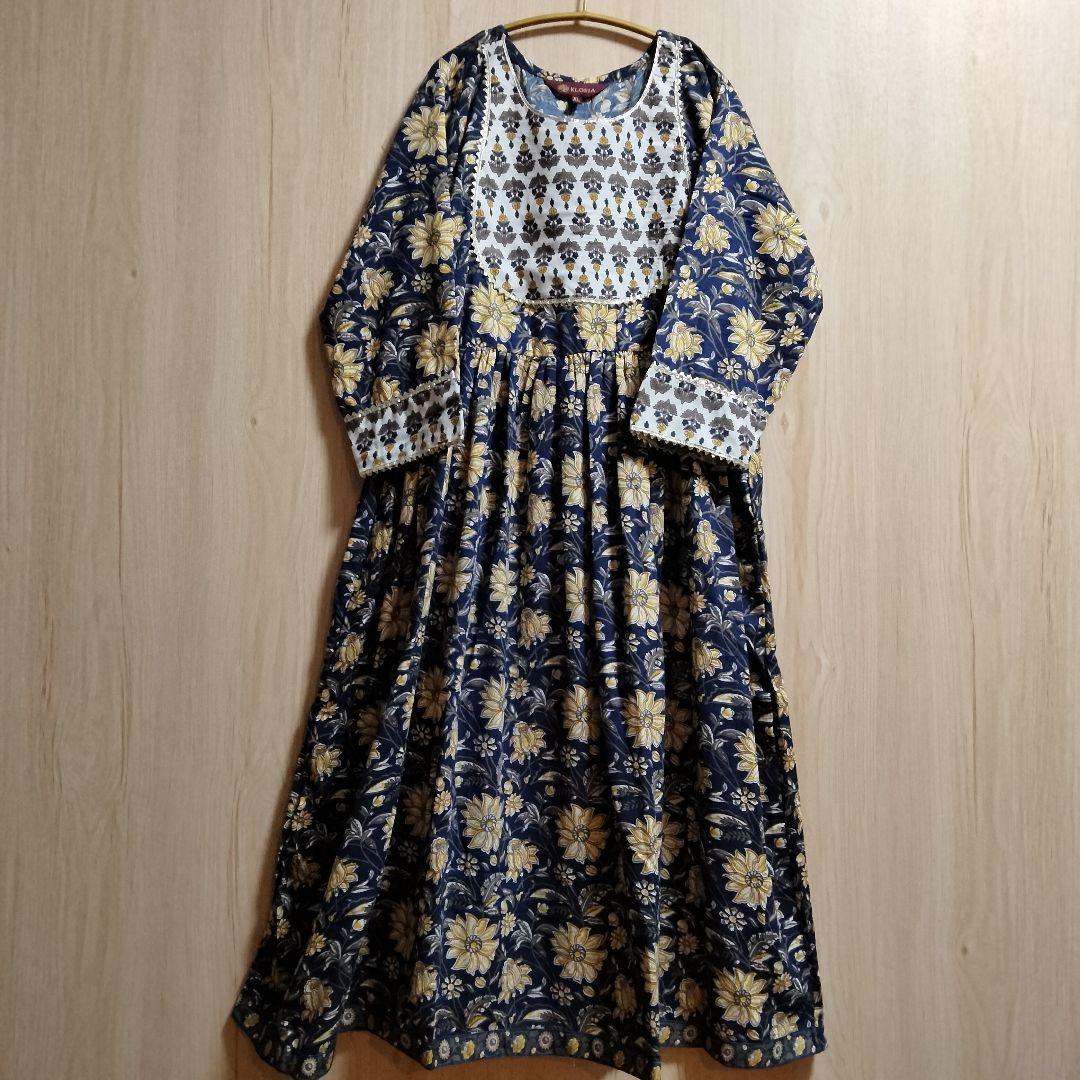 ◎専用◎インド民族衣装 アナルカリクルタセット ネイビー×総花柄【53A-45】