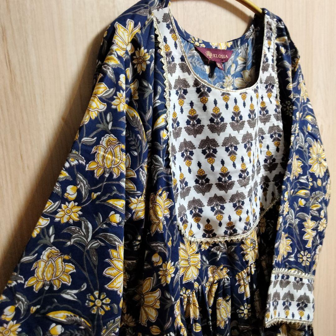 ◎専用◎インド民族衣装 アナルカリクルタセット ネイビー×総花柄【53A-45】