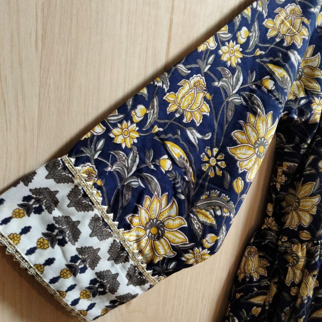 ◎専用◎インド民族衣装 アナルカリクルタセット ネイビー×総花柄【53A-45】