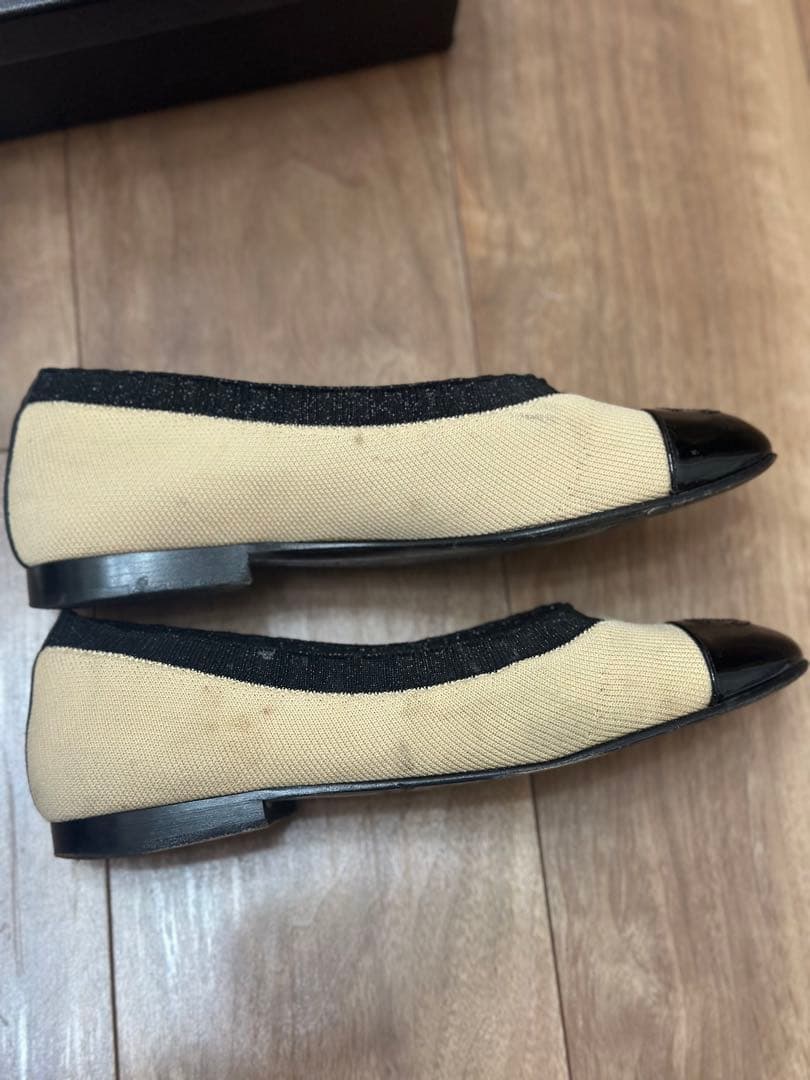 ★ぶン★CHANEL バレーシューズ　フラット　ベージュ　黒　サイズ37