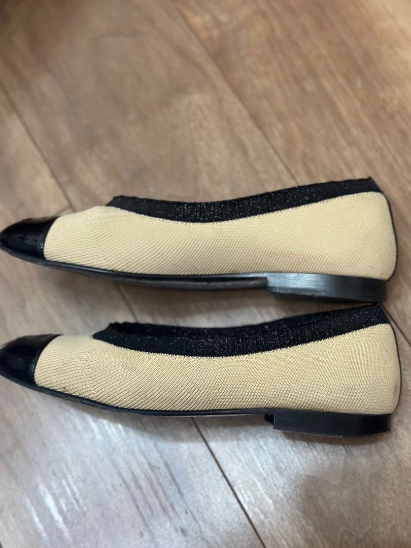 ★ぶン★CHANEL バレーシューズ　フラット　ベージュ　黒　サイズ37