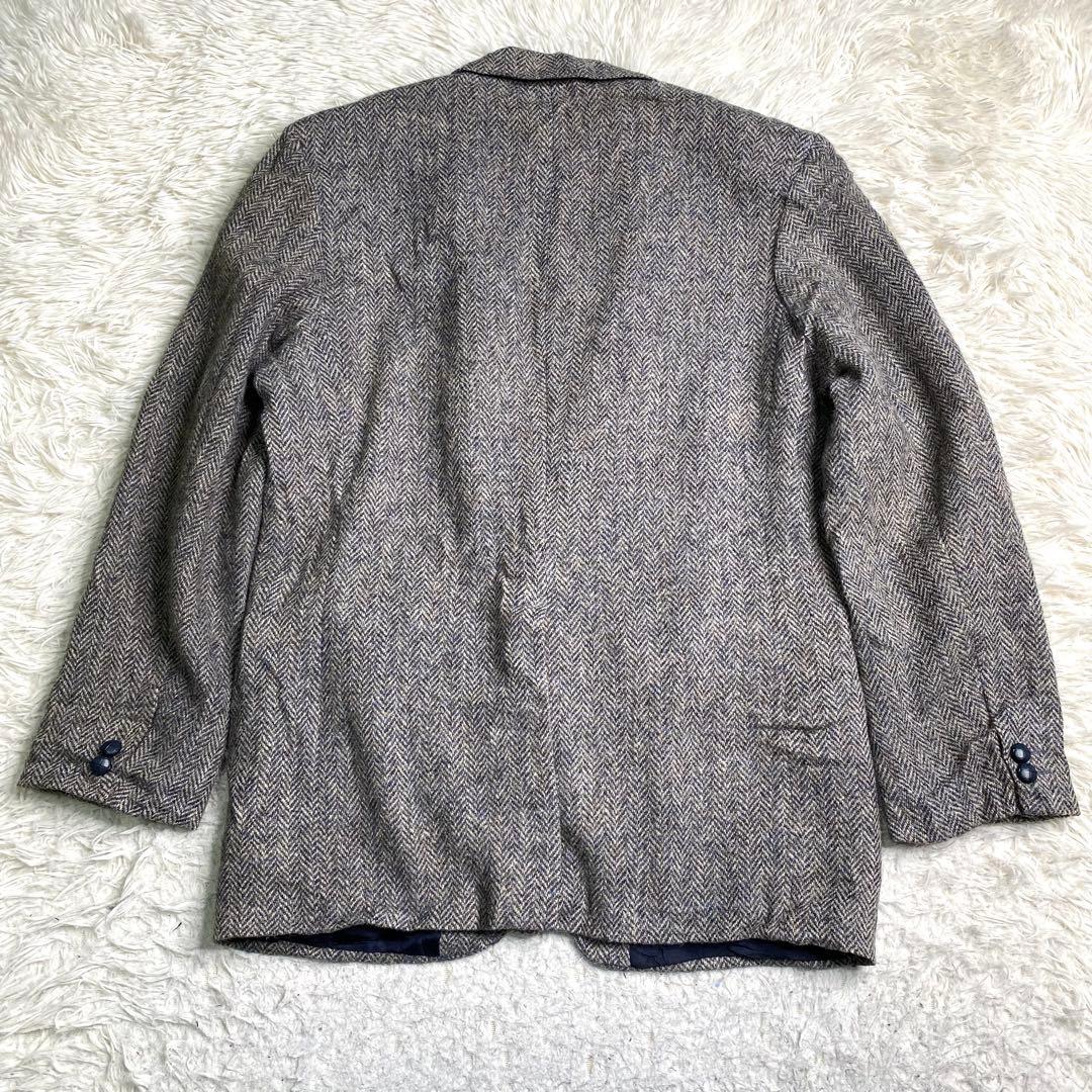 良品✨ハリスツイード テーラード くるみボタン ヘリンボーン L グレー