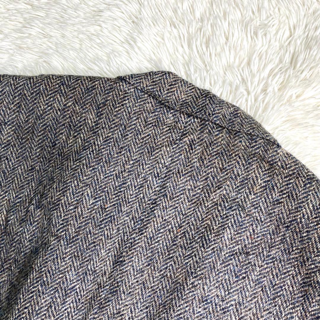 良品✨ハリスツイード テーラード くるみボタン ヘリンボーン L グレー