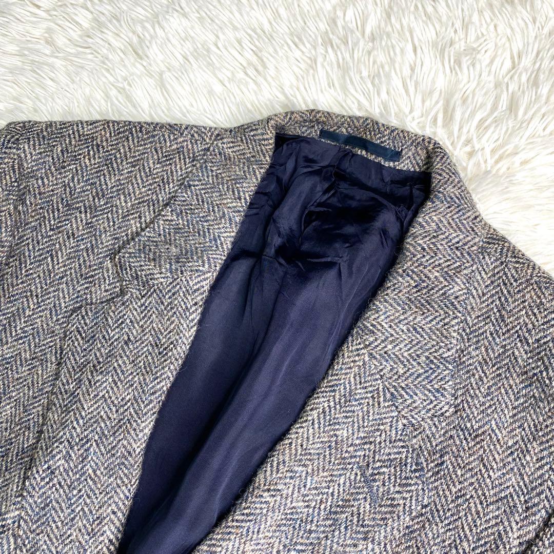 良品✨ハリスツイード テーラード くるみボタン ヘリンボーン L グレー