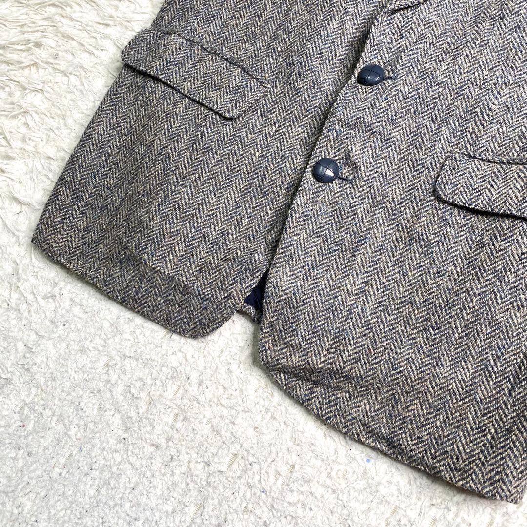 良品✨ハリスツイード テーラード くるみボタン ヘリンボーン L グレー