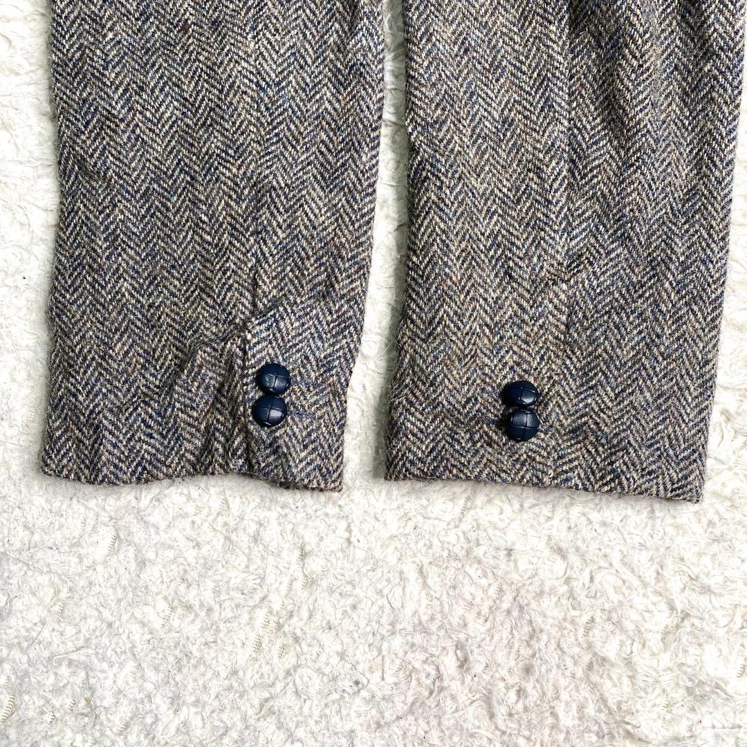 良品✨ハリスツイード テーラード くるみボタン ヘリンボーン L グレー