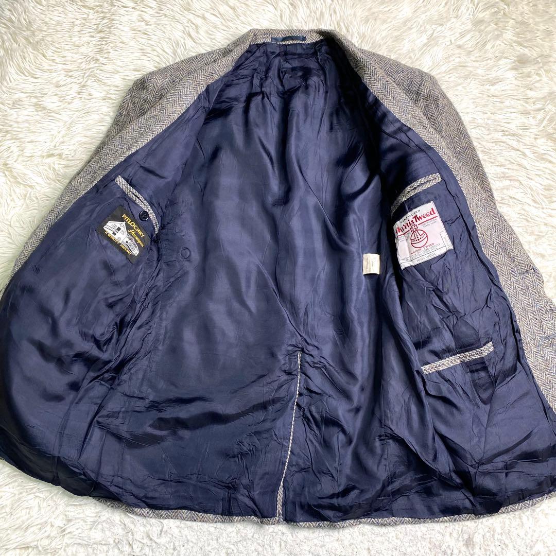 良品✨ハリスツイード テーラード くるみボタン ヘリンボーン L グレー
