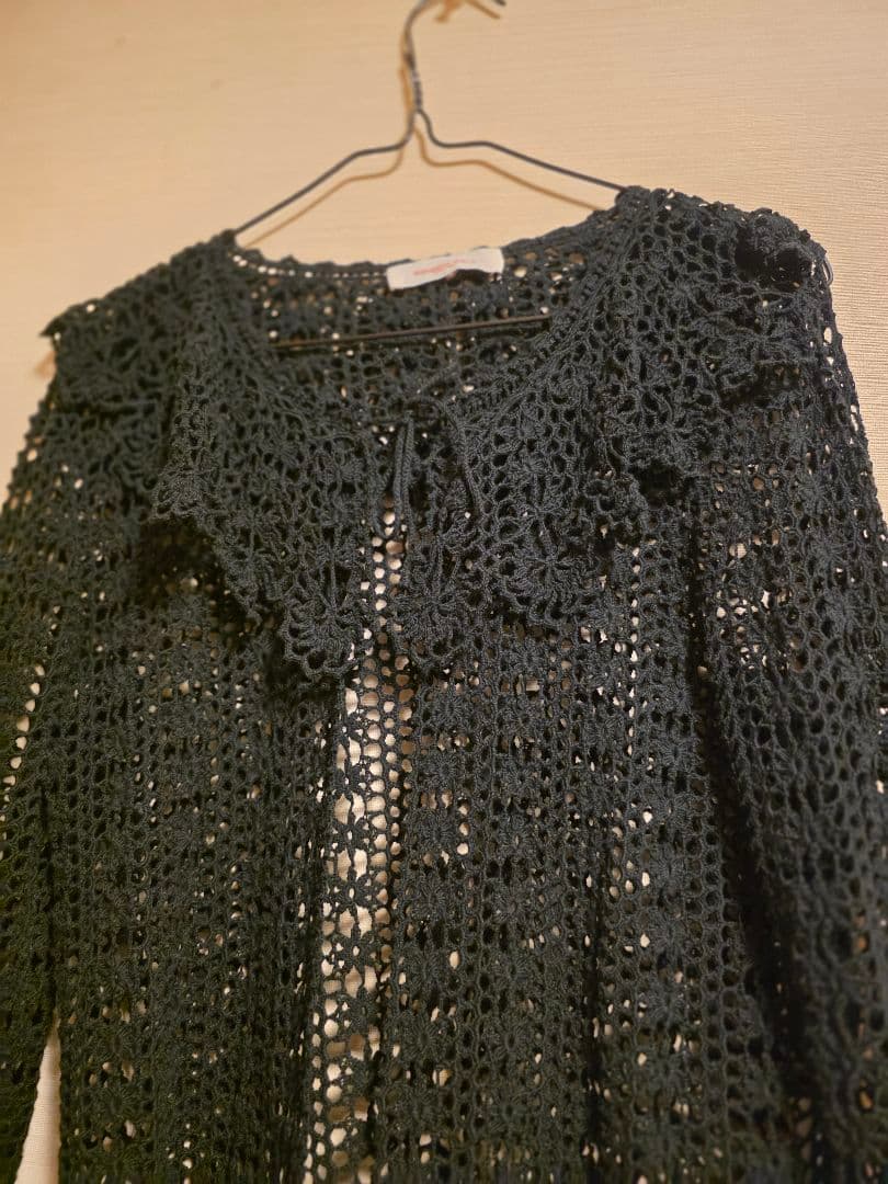 Wonderful World黒 レース編み フリル カーディガン